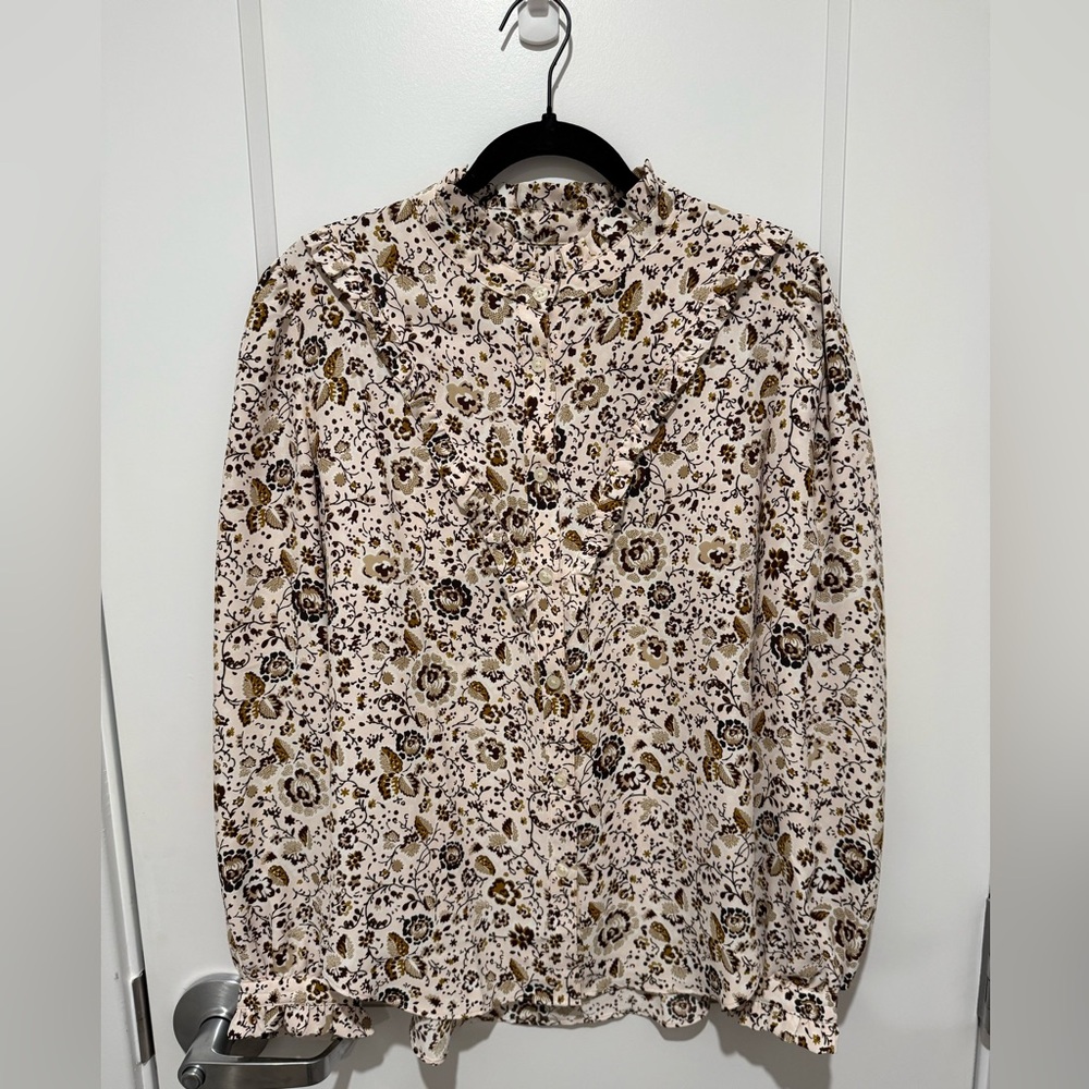 Ann Taylor Cream and Brown Floral Blouse